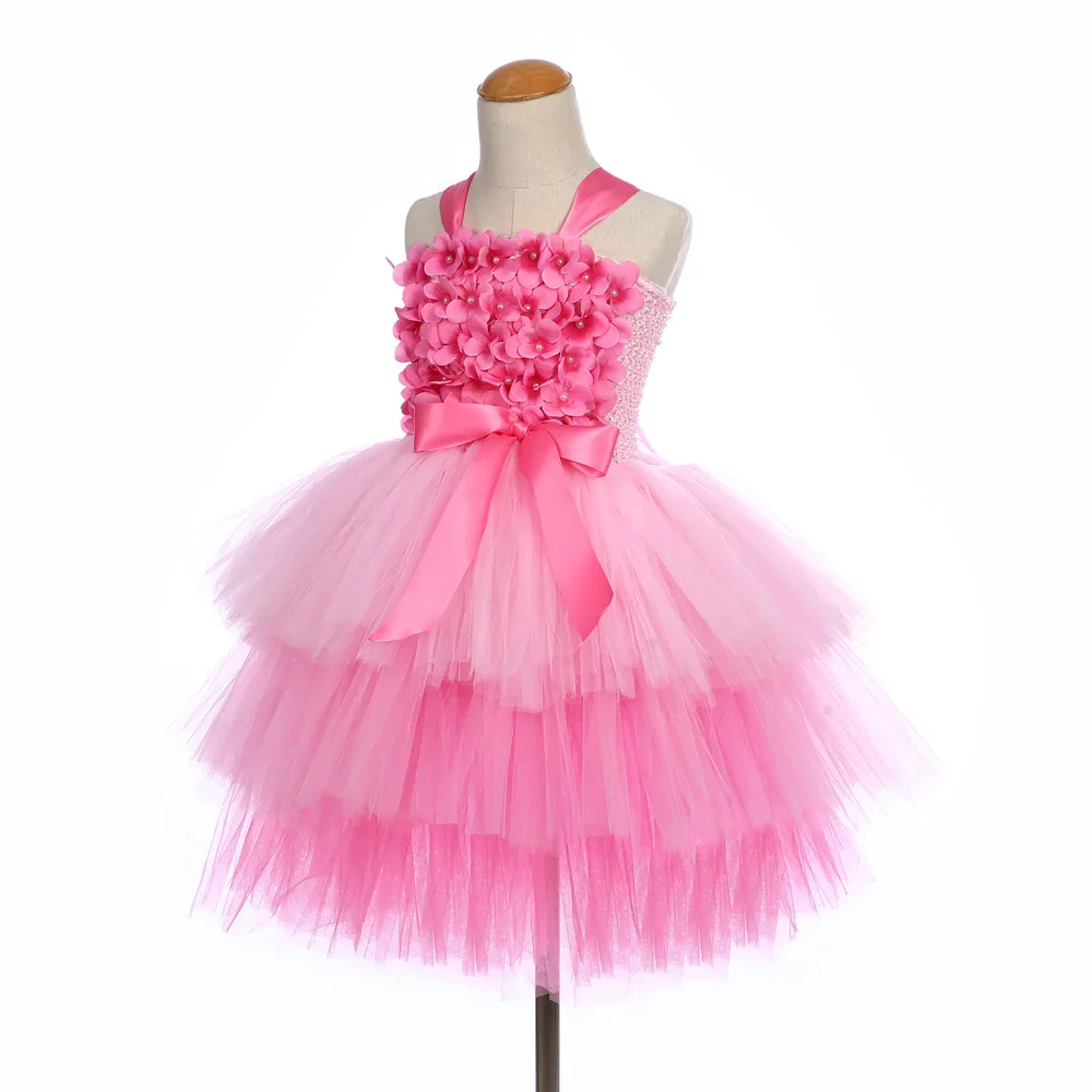Платье-пачка для девочек с гортензией тюлевые платья до середины икры цветами