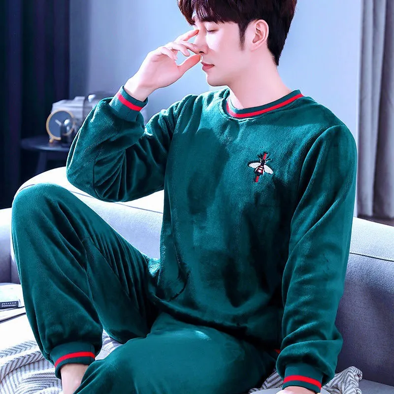 

Winter New Pajamas Suit 2PCS Top&Pants Nightgown Coral Fleece Nightwear Pijamas Sleepwear Men Lounge Lingerie Sleep Sets Pijamas