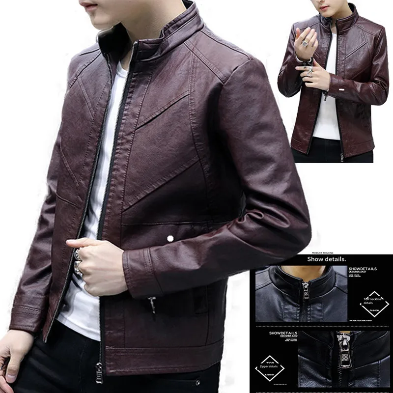 

Men's wallet jacket 2021 fashion spring, autumn and winter plus velvet and no velvet two middle-aged and youth stand-up collar l