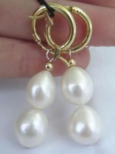 free shipping&gt&gt&gt&gtnoble jewelry natural 10-12MM AAA white pearl earrings 14K/20 YELLOW GOLD hook | Украшения и аксессуары