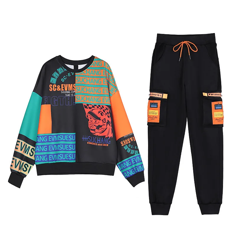 Женский спортивный костюм с капюшоном комплект из двух предметов Корейская