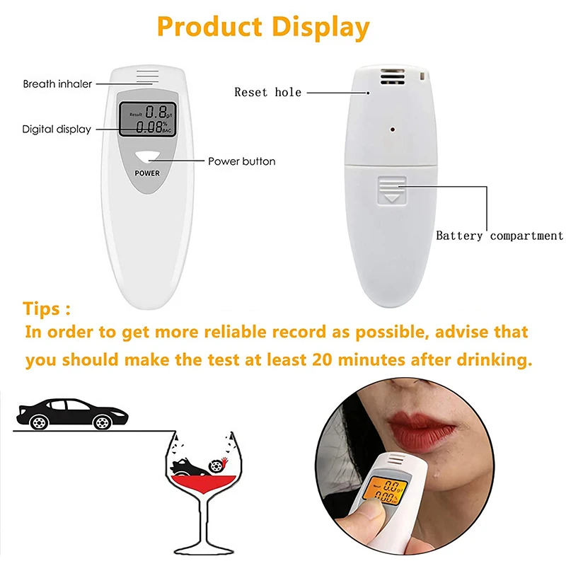 

Inhaler Alcohol Meters Handheld Digital Alcohol Detector LCD Digital Breath Alcohol Tester Analyzer Portable Breathalyzer