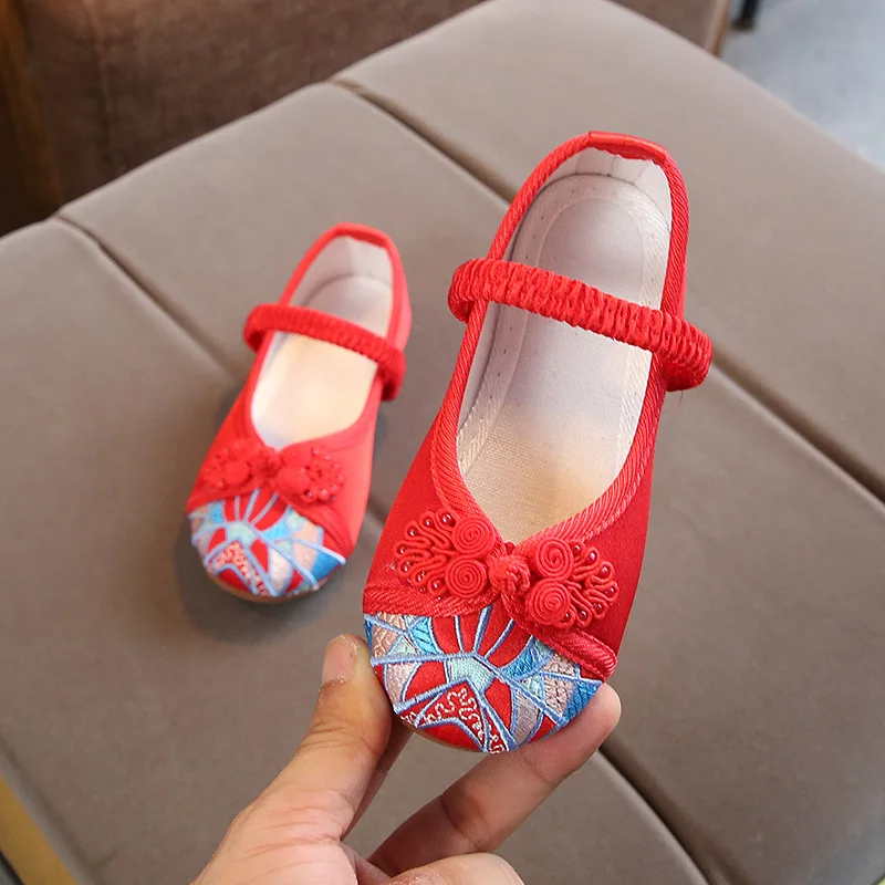 Traditional Old Peking Girls Shoes Handmade Embroidered Classic Embroidery Flower Kids Cloth Ethnic Children Flats | Детская одежда и