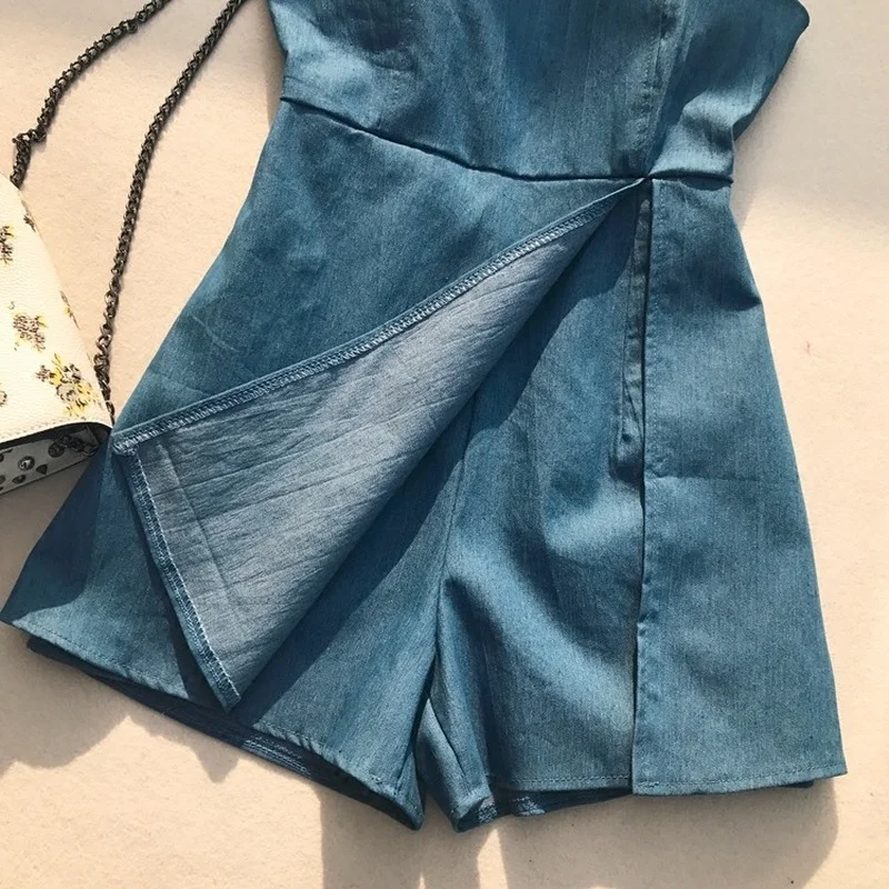 2021 летние новые джинсовые женские комбинезоны и Комбинезоны Короткие Голубые