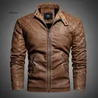 Мужская кожаная куртка, уличная модная повседневная куртка на молнии, с меховой подкладкой, для зимы
