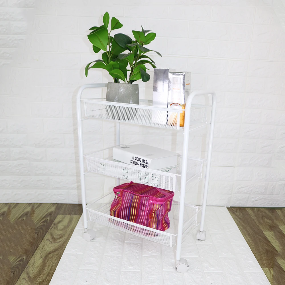 

New Multifunctional 3-Tier Storage Rack Mesh Wire Rolling Cart Kitchen Bedroom Bathroom Living Storage Rack Organizer