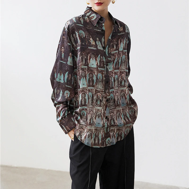 

Designer New Style Oil Print Shirt Blouse Women Autumn Vintage Women Blouses Loose Casual Clothes For Women Shirts Tops SL192