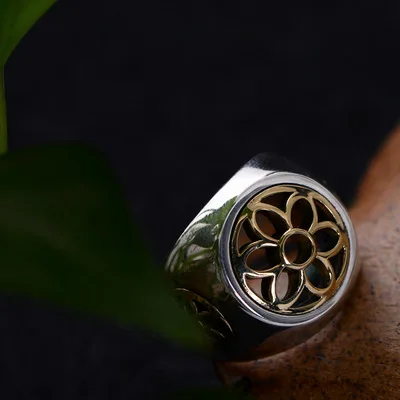 

New Jewelry Sterling Silver Men's Single Ring Sun Flower Cherry Blossom Retro European and American Men's Ring