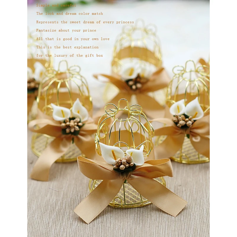 

30Pcs Golden Bird Cage Bell Candy Box Tinplate Gift Bags With Handles Chocolate Boxes Packaging Gift Box Wedding Party Supplies