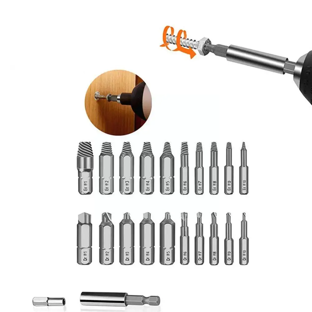 22Pcs Extractor Drill Bit Set Stripped Broken Screw Teeth Demolish Bolt Tools Slip Remover Damaged Stud G6N9 | Инструменты