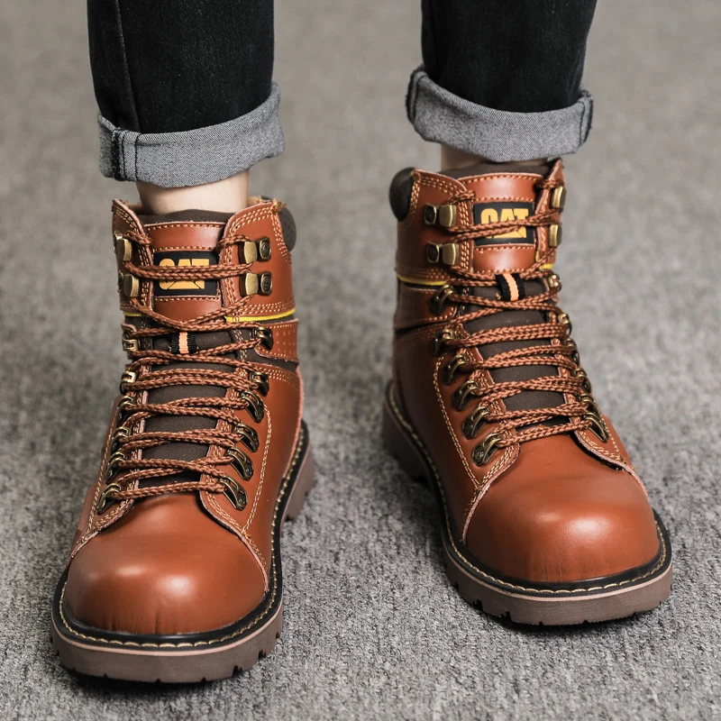 

2021 Popular Men Leather Boots Steel Toe Mens Working Safety Boots Plus Size Casual Man Shoes Hand Made Mens Motorcycle Boots