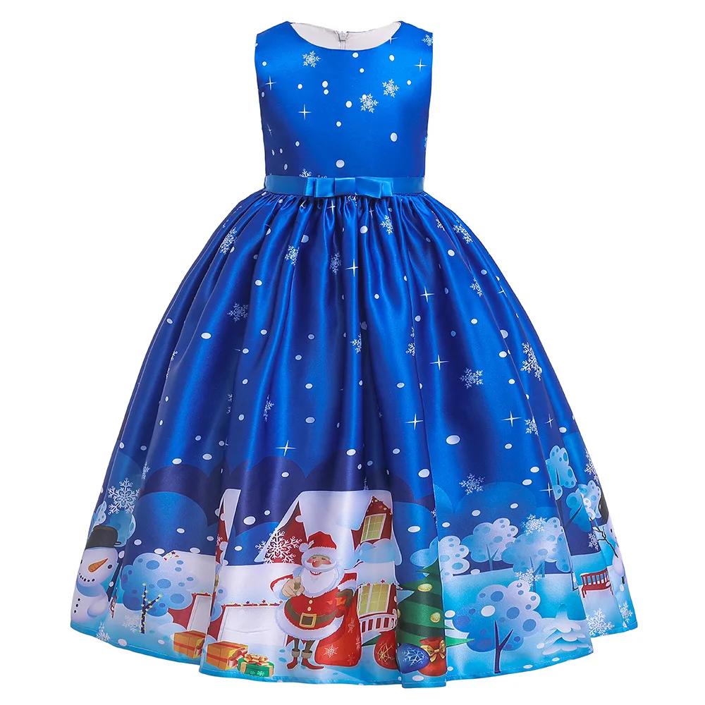 

Christmas party dress Long girls cartoon printed dress Christmas dance dress dresses