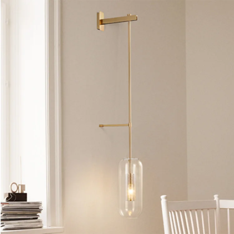Современная Золотая железная простая креативная настенная лампа из стекла