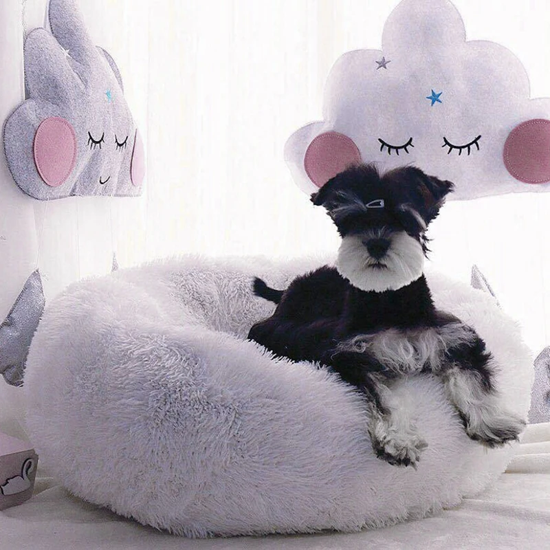 Теплая Флисовая кровать для собак, Пончик, кошка, кровать из искусственного меха, кровати для собак, питомник для средних и мелких собак, самонагревающийся внутренний круглый подушку, Cuddler