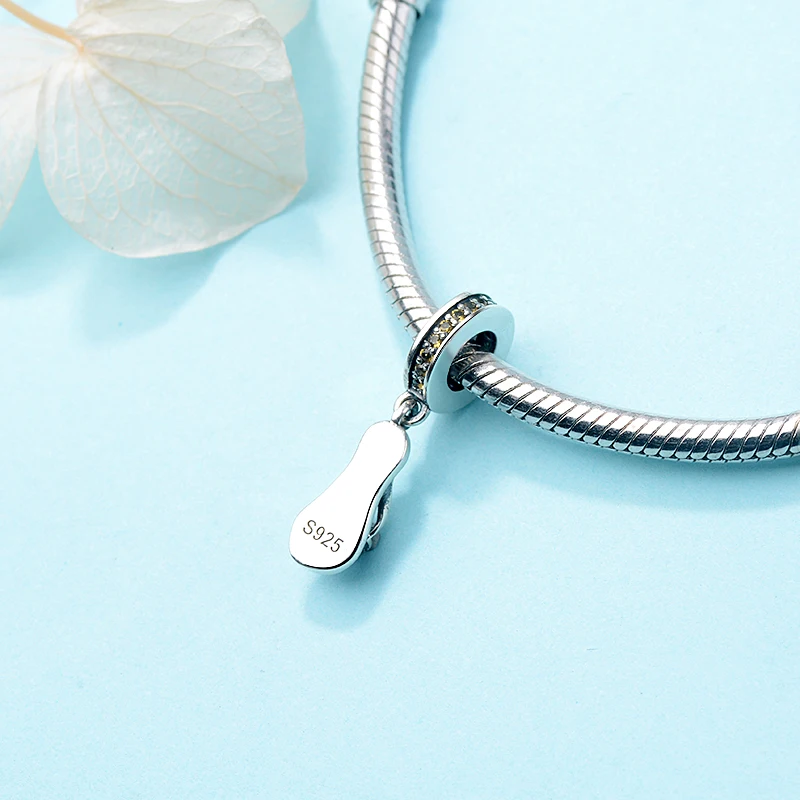 SG Новый 100% 925 серебро Голубая Эмаль и желтом цветах CZ Тапочки Подвески