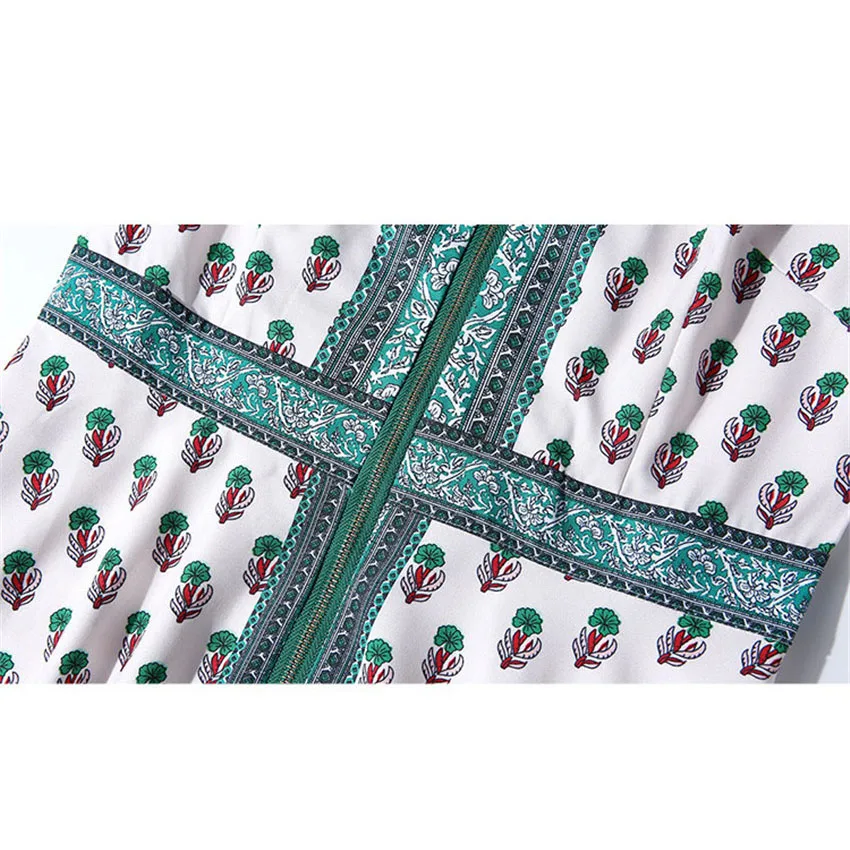 

2020 Spring Summer Dress Designer Runway Dress Women 3/4 Sleeve Print Zipper Front Elegant Midi Shirt Dresses A-Line Robe Mujer