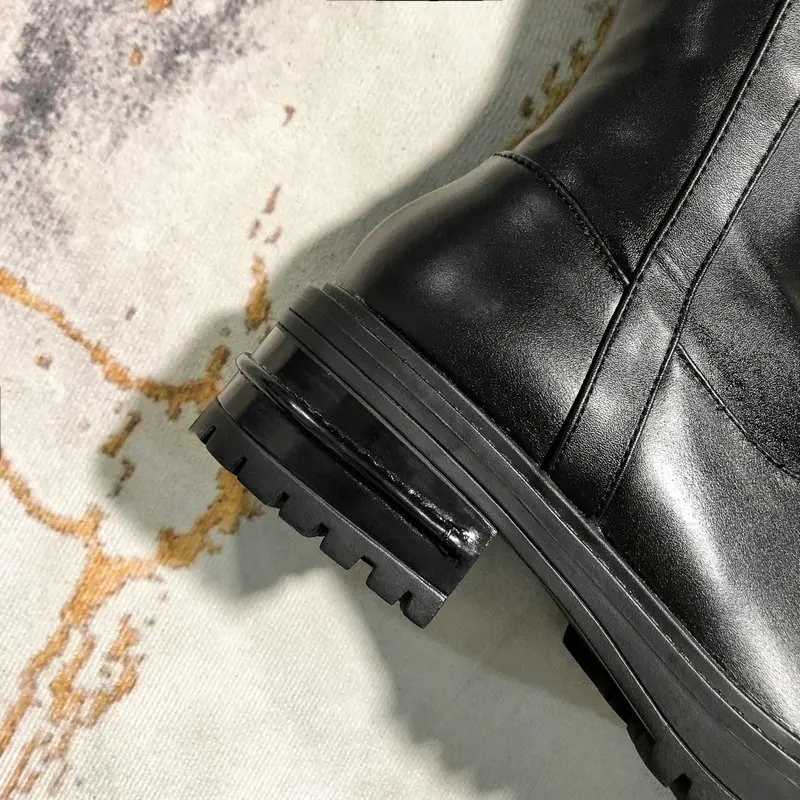 

Top Quality Boots Women High-Heeled Genuine Leather Boots Thick Wool Winter Warm Ladies Snow Boots Med Heels Shoes Woman