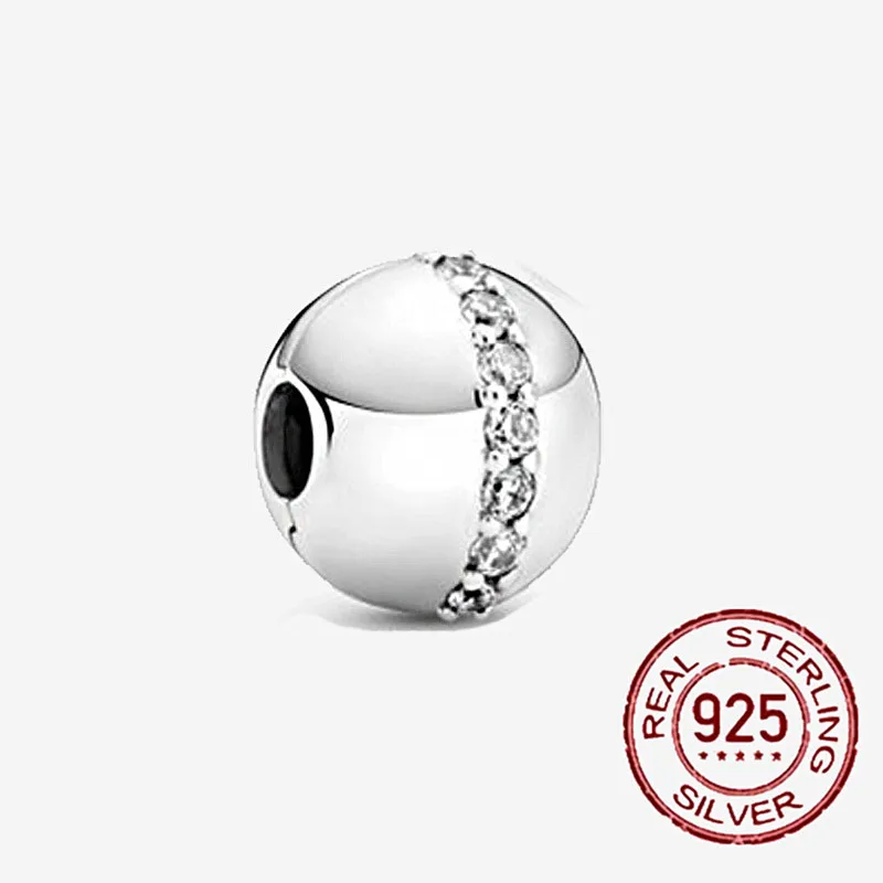 

S925 Jewelry Gift Sterling Silver Round Diamond Beads Zircon CZ Beads Fits Original Pandora Bracelet Bangle DIY