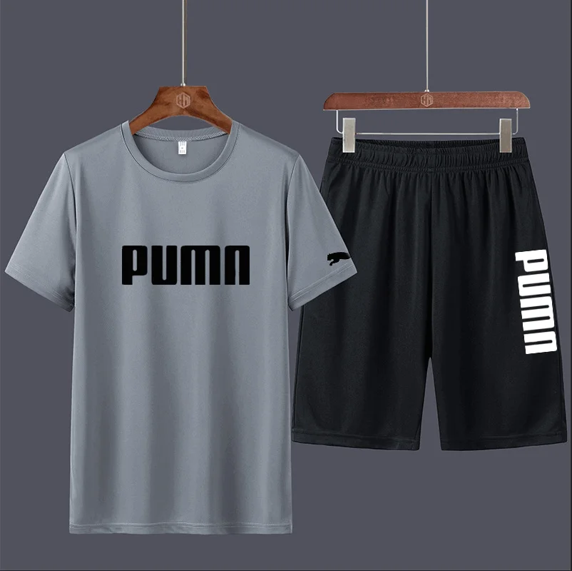 

Summer men's fashion trendy brand printed T-shirt + shorts two-piece men's T-shirt casual jogging sportswear short-sleeved short
