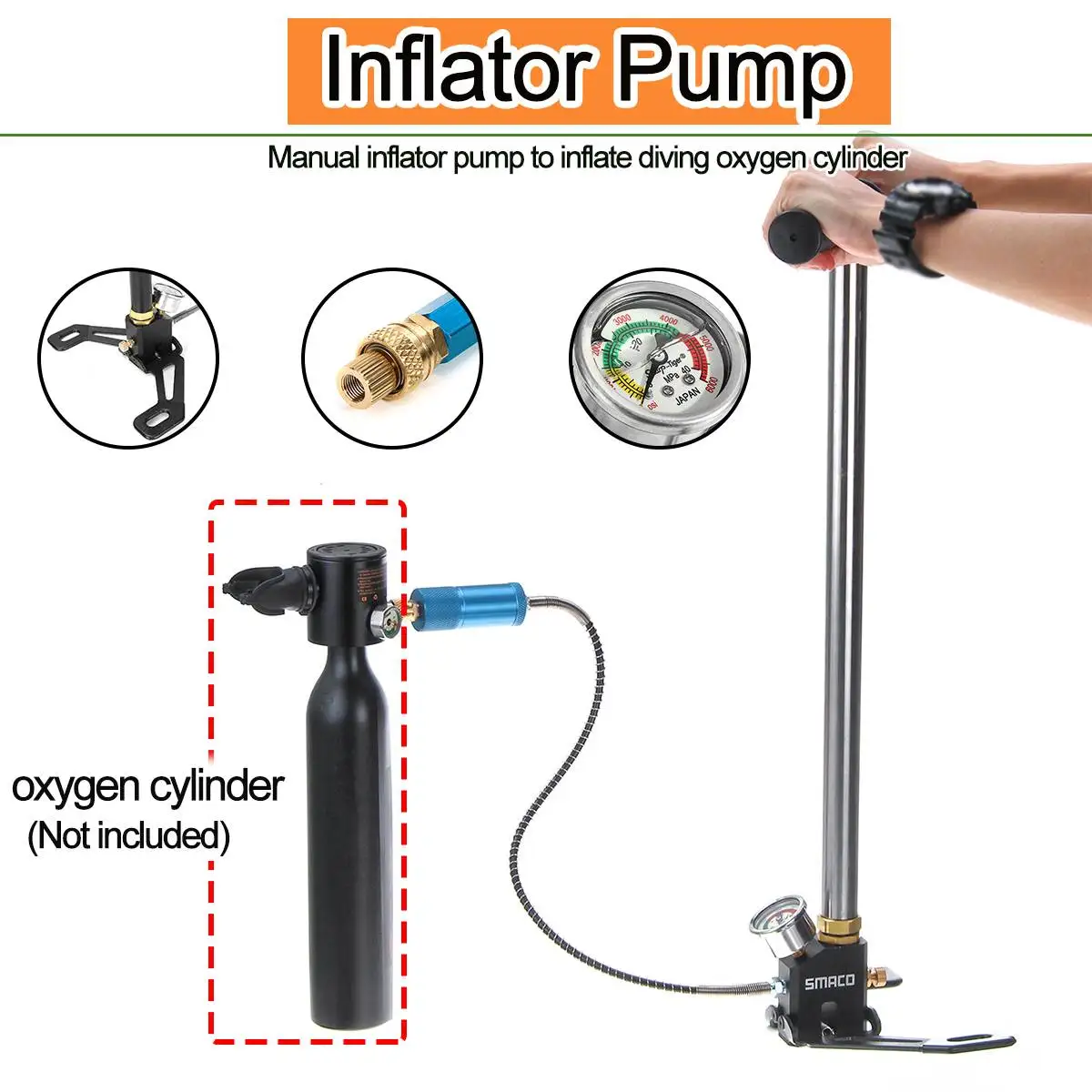 

High Pressure 4500psi Mini Air Pump Hand Operated Compressor Inflator Hunting Paintball Car Motorcycle Bicycle Diving PCP Pump