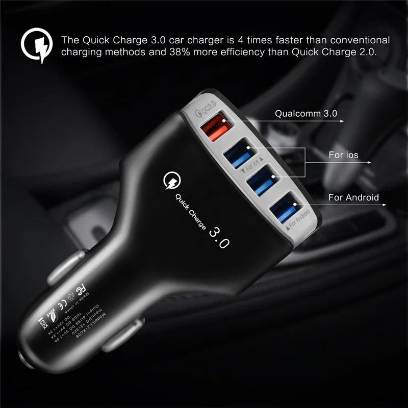 Быстрое зарядное устройство 3 0 Автомобильное адаптер 7A QC3.0 Turbo Быстрая зарядка 4 USB