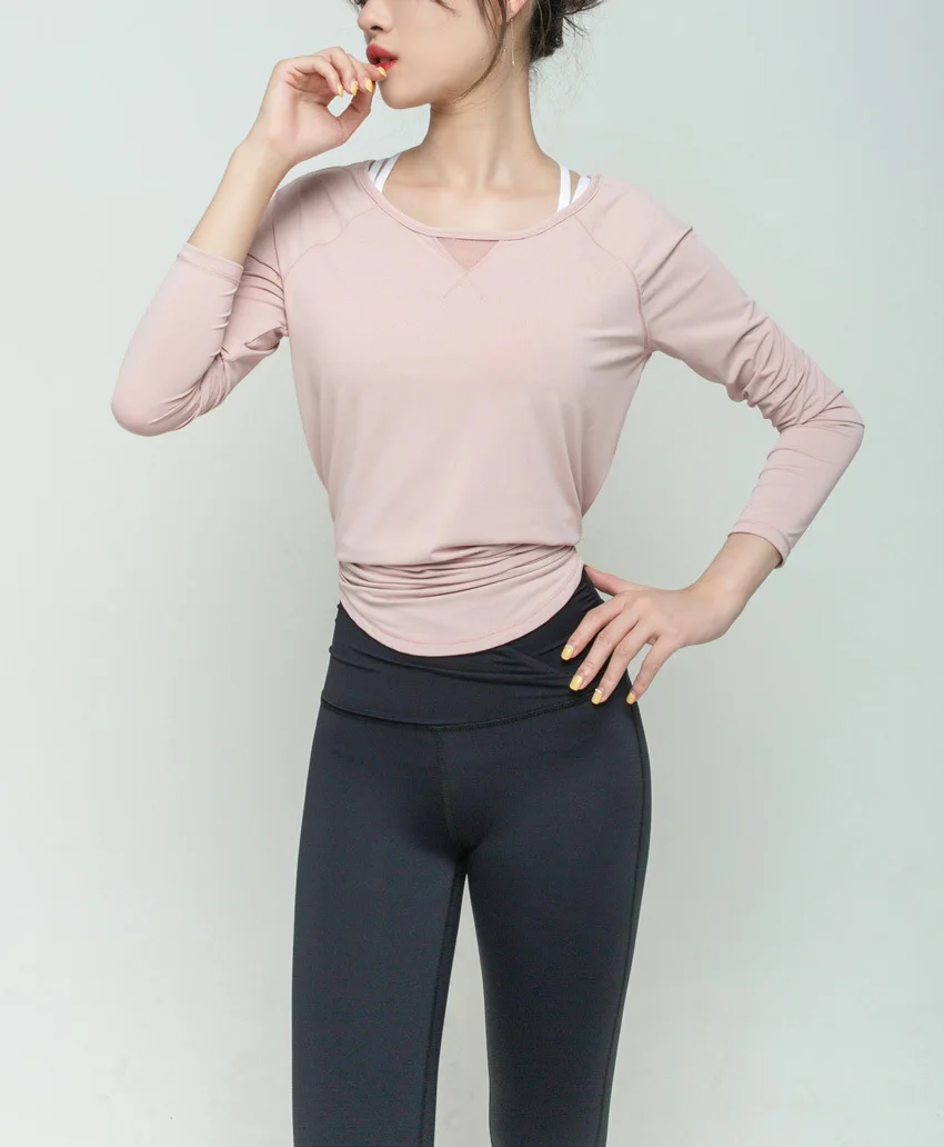 Back Mesh Loose Yoga Top Fitness Suit Long Sleeve Shirts Reverse Drape Activewear Exercise Quick Dry Breathable T-shirts | Спорт и