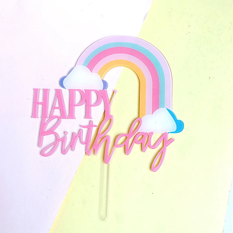 Creative Acrylic Rainbow Happy Birthday Cake Topper Cake Decoration Baby Shower Party Favors Kids Favors Party Supplies