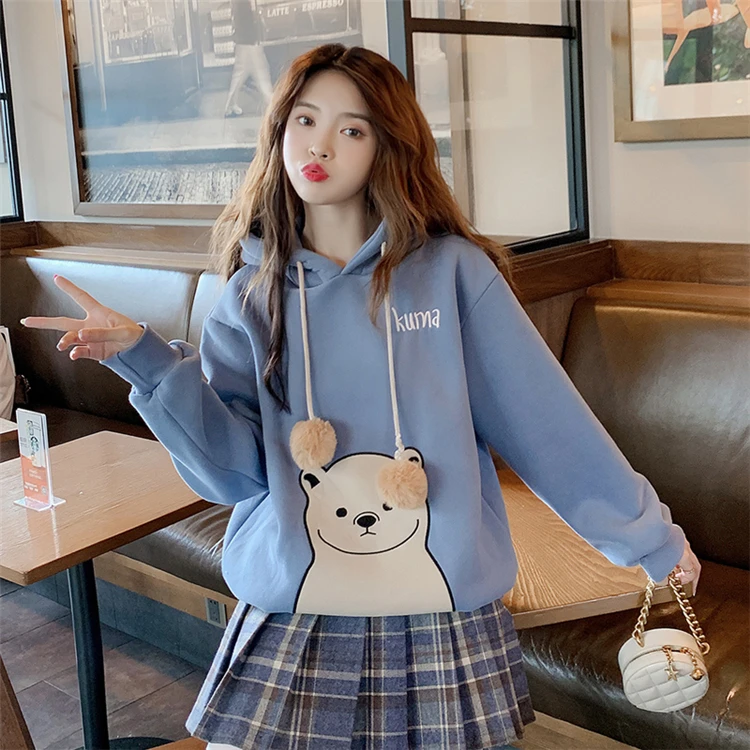 Merry Pretty женские толстовки с капюшоном Harajuku мультфильм Медведь Вышивка толстовки толстый свитшот с ушками на капюшоне спортивный костюм