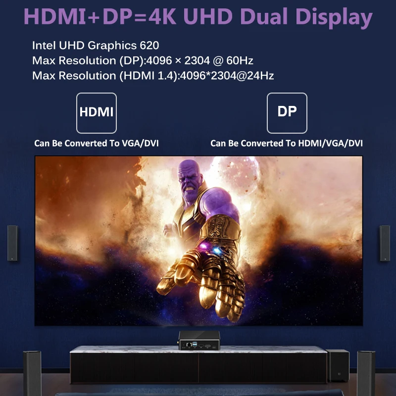 Мини ПК 8 го поколения Intel Core i5 8265U CPU 2 * DDR4 M.2SSD HDMI DP 4K 60fps 6 USB Type C WiFi Window 10 HTPC компьютер