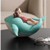 nordic style whale girl statue resin figurines modern interior home decoration living room office room desktop decor gift