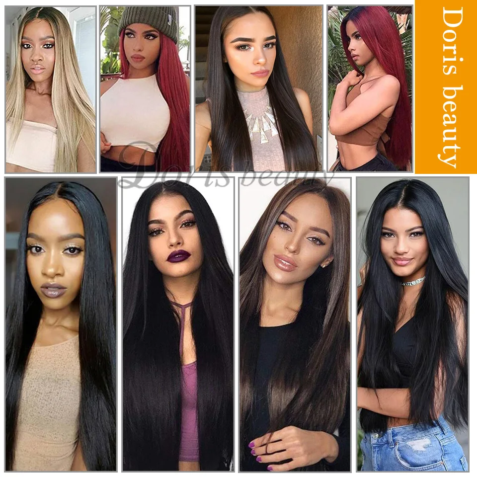 

Doris Beauty Wigs Long Straight Middle Part Lace Wig Black/Blond/Red/Brown Synthetic Wigs for Women Fiber Natural Looking Wig