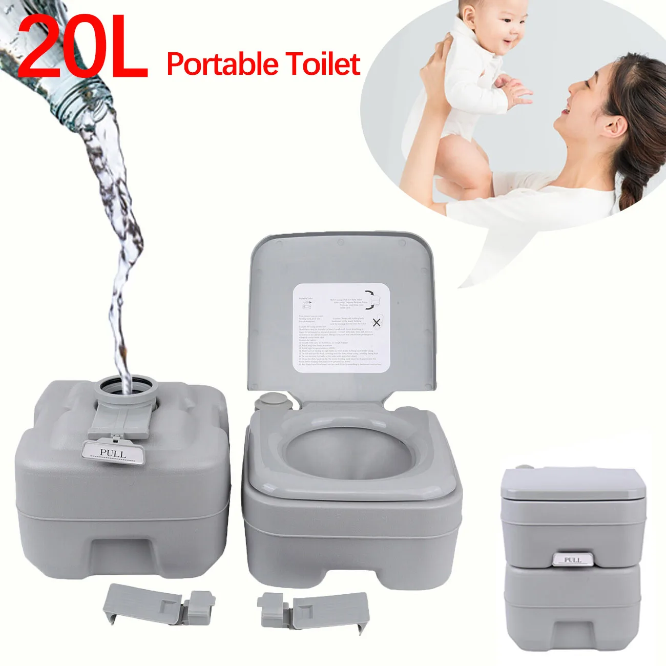 Honhill 20L Portable Toilet Adult Children Mobile Toilet Outdoor Camping For Home Hospital Travel Boats Bus Chemical WC