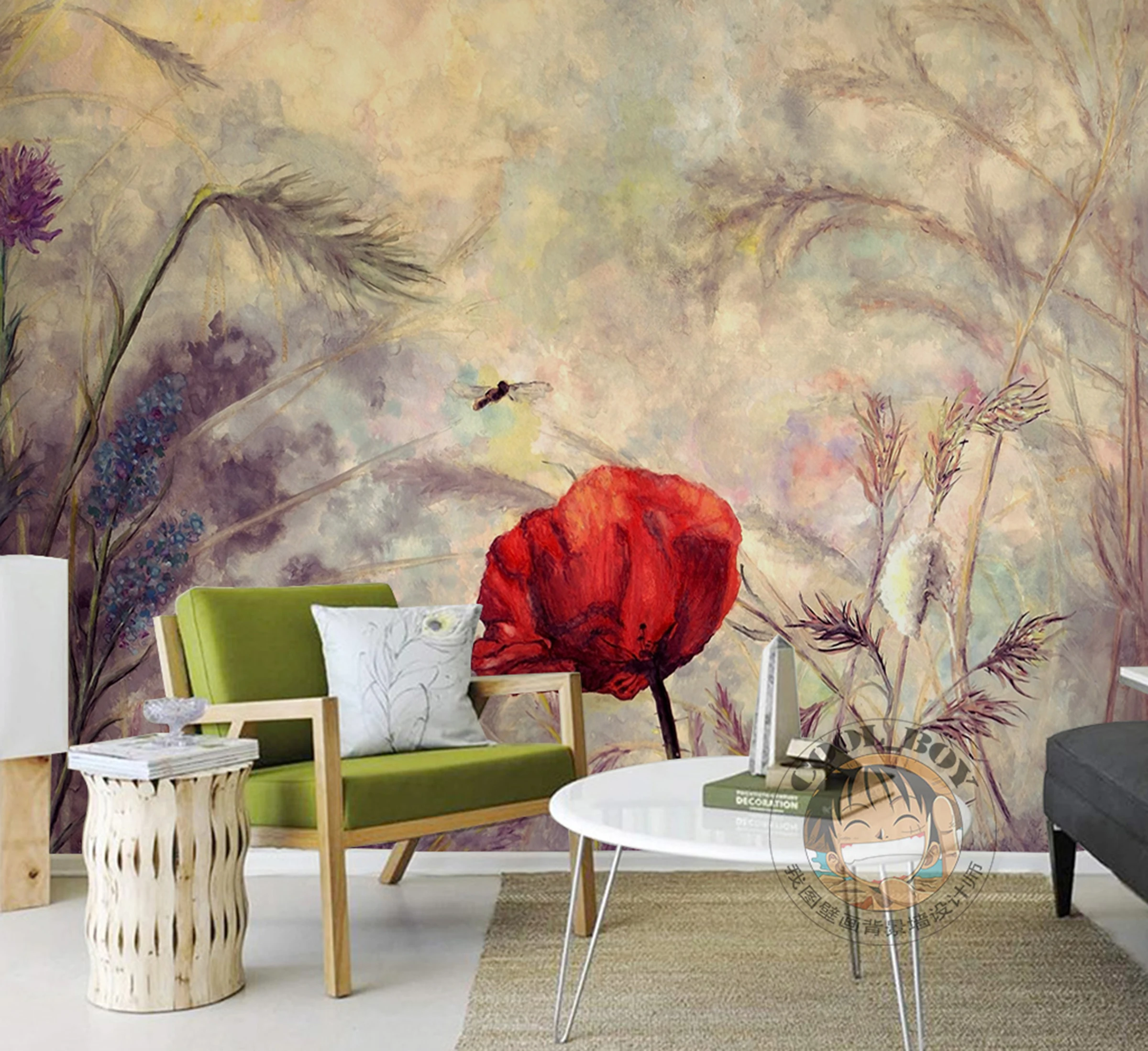 Самоклеящаяся 3D Красная Цветочная и трава WG666 настенная бумага с рисунком