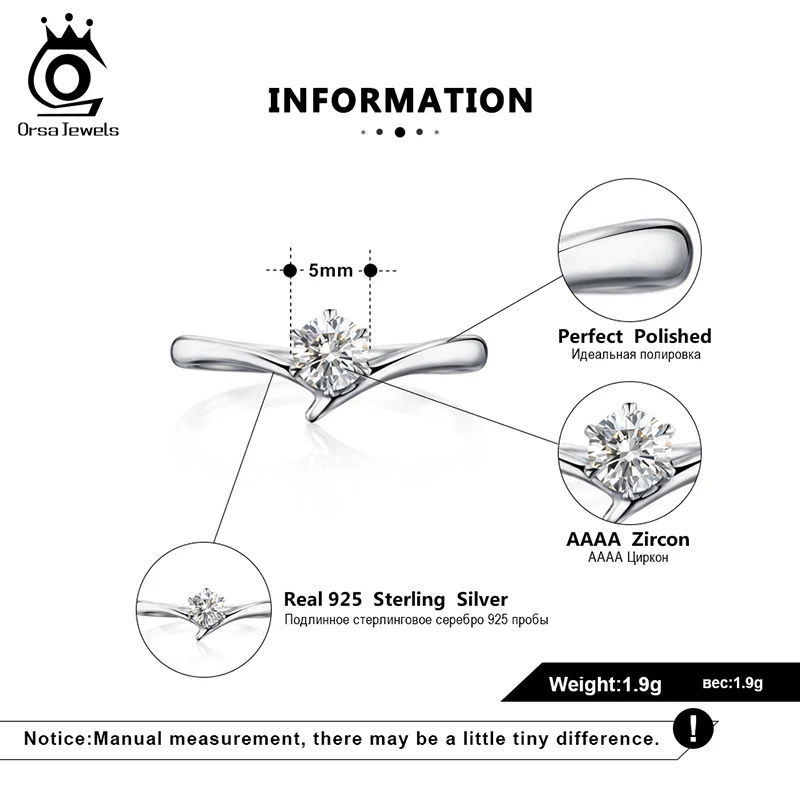 ORSA JEWELS Обручение 925 пробы Серебряное кольцо на палец для обручального кольца Для