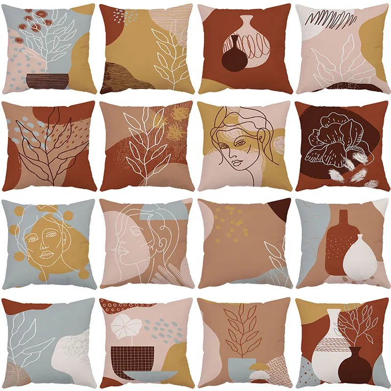 

New Arrival Plant Floral Cushion Cover Sofa Decorative Line Painting Girl Throw Pillow Cover Nordic Home Decor 45*45cm Cojines