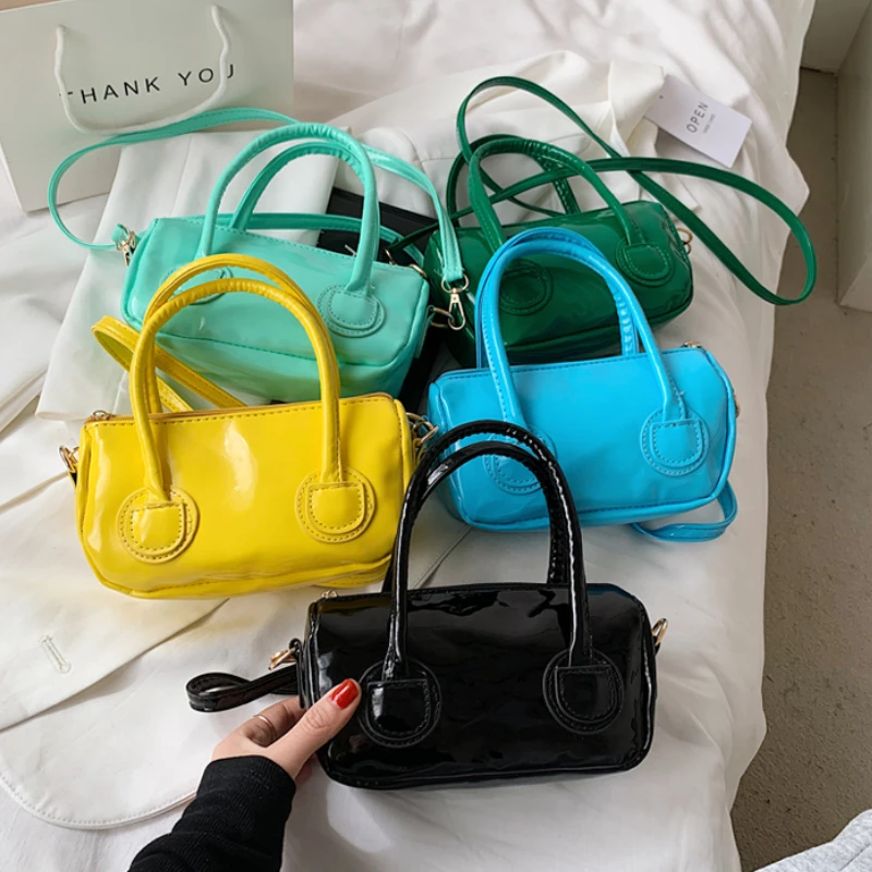 

Simple Candy Color Women Shoulder Crossbody Bags Patent Leather Ladies Small Purse Handbags Fashion Design Female Messenger Bag