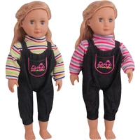 18 inch american doll girls clothes striped t shirts suspenders newborn baby toys accessories fit 40 43 cm boy dolls gift c801