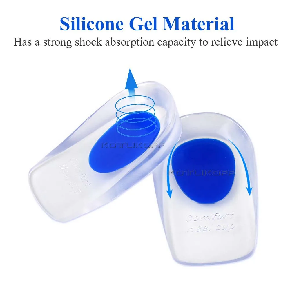 KOTLIKOFF Soft Silicone Gel Insoles for heel spurs pain Foot cushion Foot Massager Care Half Heel Insole Pad Height Increase