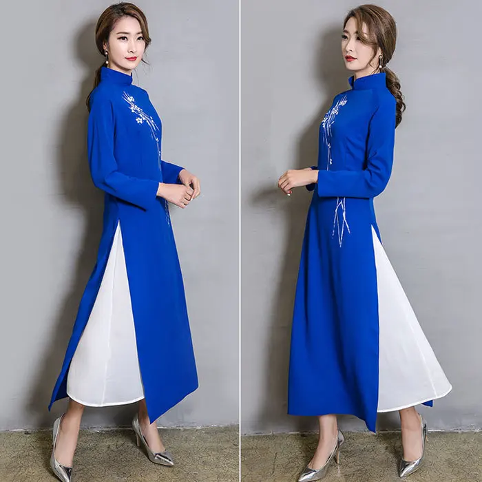 Женское платье в стиле пэчворк повседневное длинное вьетнамское Корейском