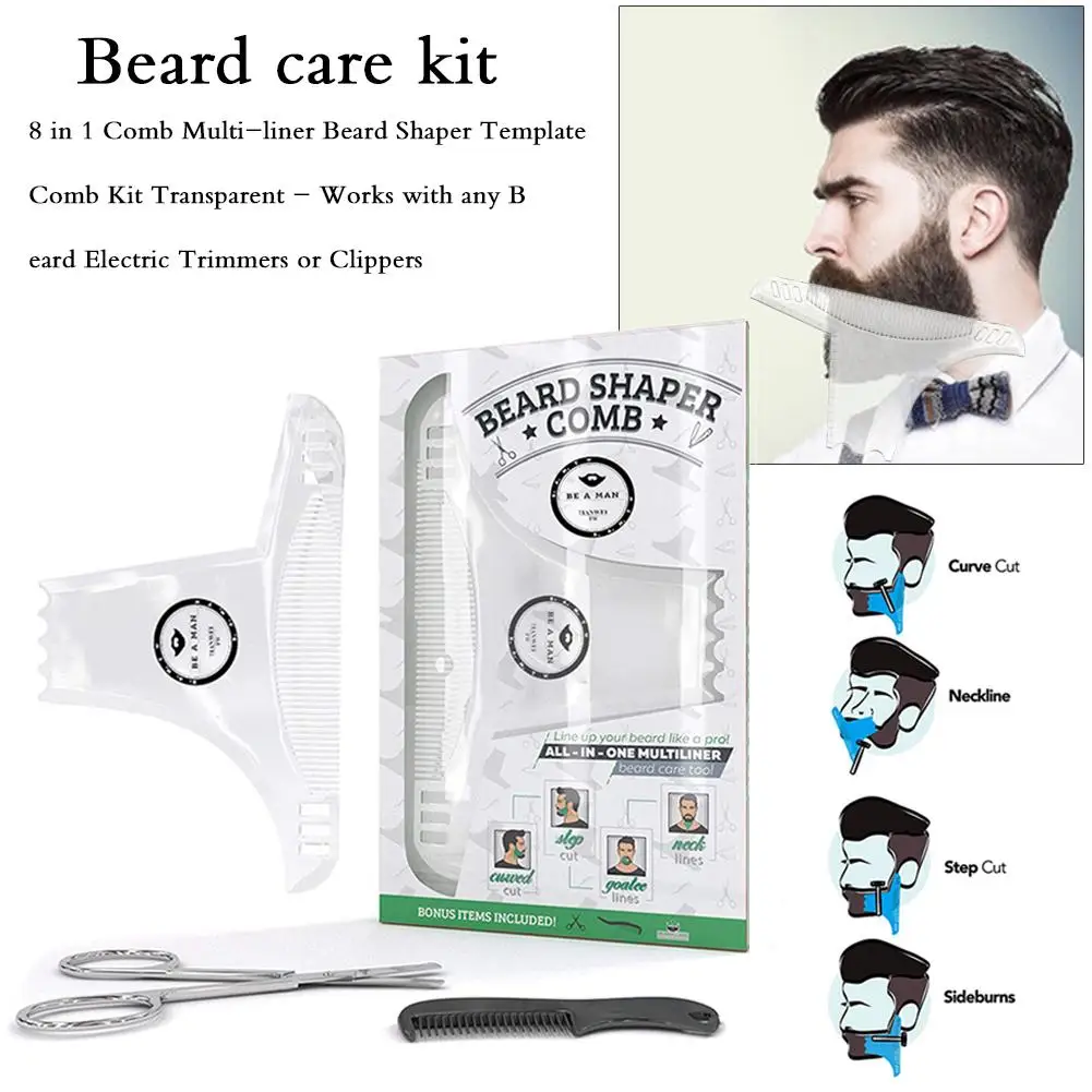 

Beard Comb Template Comb Kit Beard Shaper Transparent - Works With Any Beard Trimmers With Nose Scissor