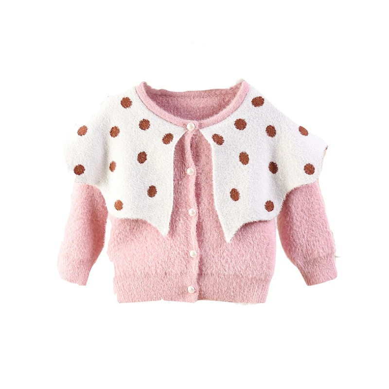 Детский кардиган в горошек с длинным рукавом|Свитера| |