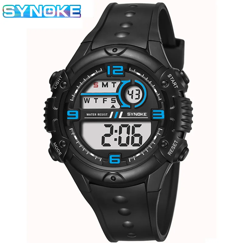 

Часы наручные SYNOKE мужские электронные, Спортивные Повседневные Водонепроницаемые светодиодные, цифровые для студентов