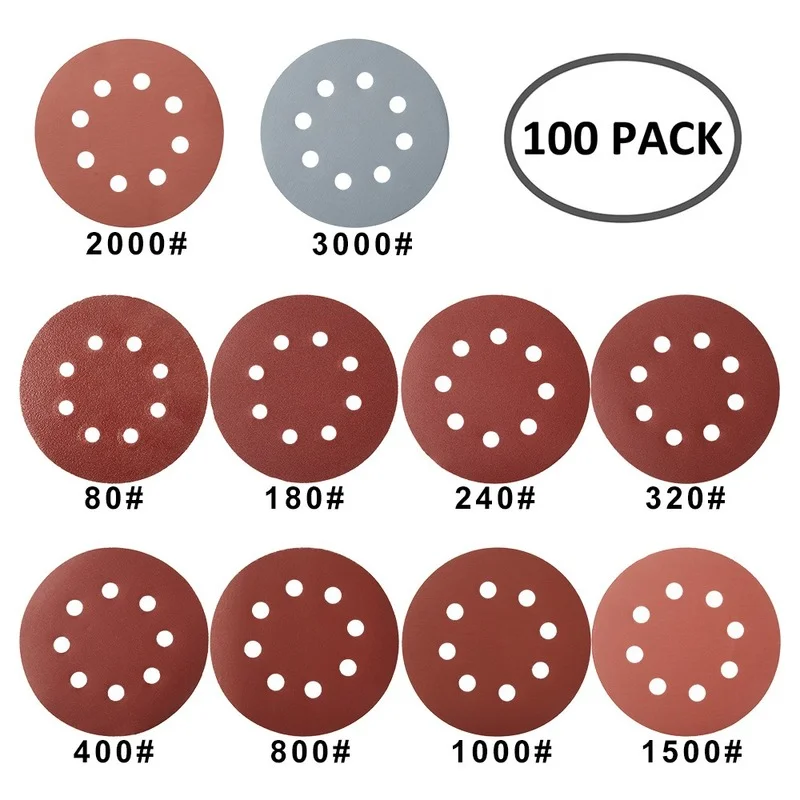 100 Pcs Sander Polishing Pad Sandpaper Round Shape Sanding Discs Hook Loop Paper Buffing Sheet 8 Hole | Инструменты