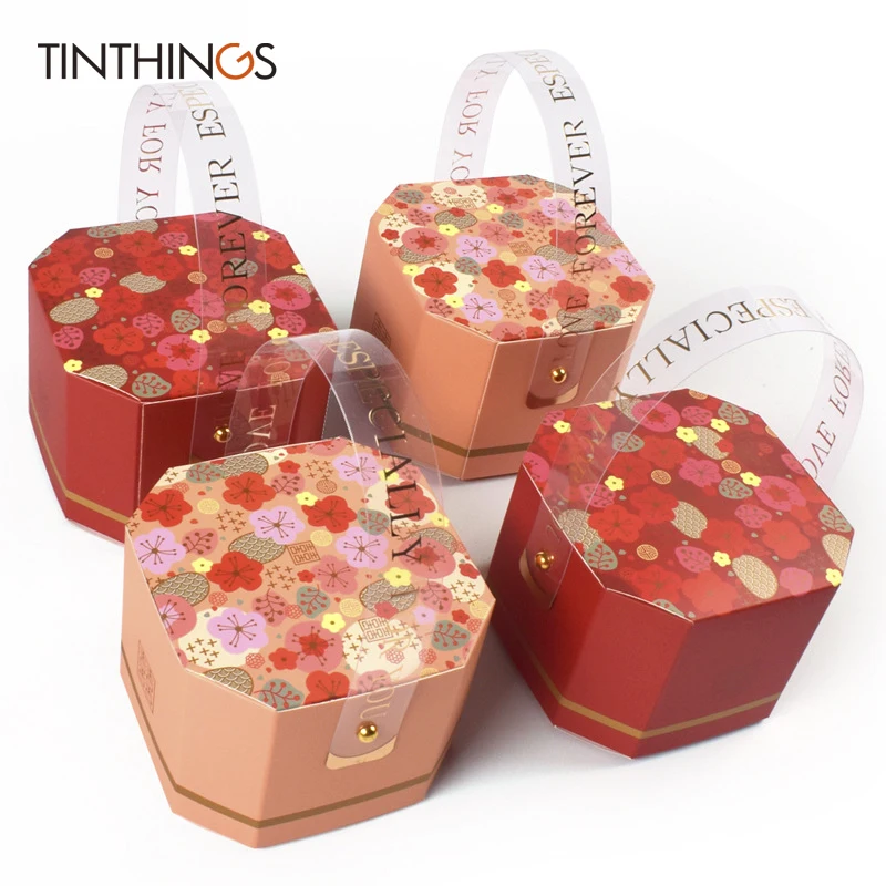 Gifts Bags Chinese Flowers Small Octagonal Chocolate Box Plastic Handle Birthday Party Gift Bags