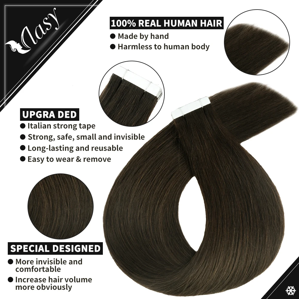 VLASY Tape In Human Hair Extension 100% Real Natural Machine-Made Remy Adhesive 12 -28Inch Extensions |