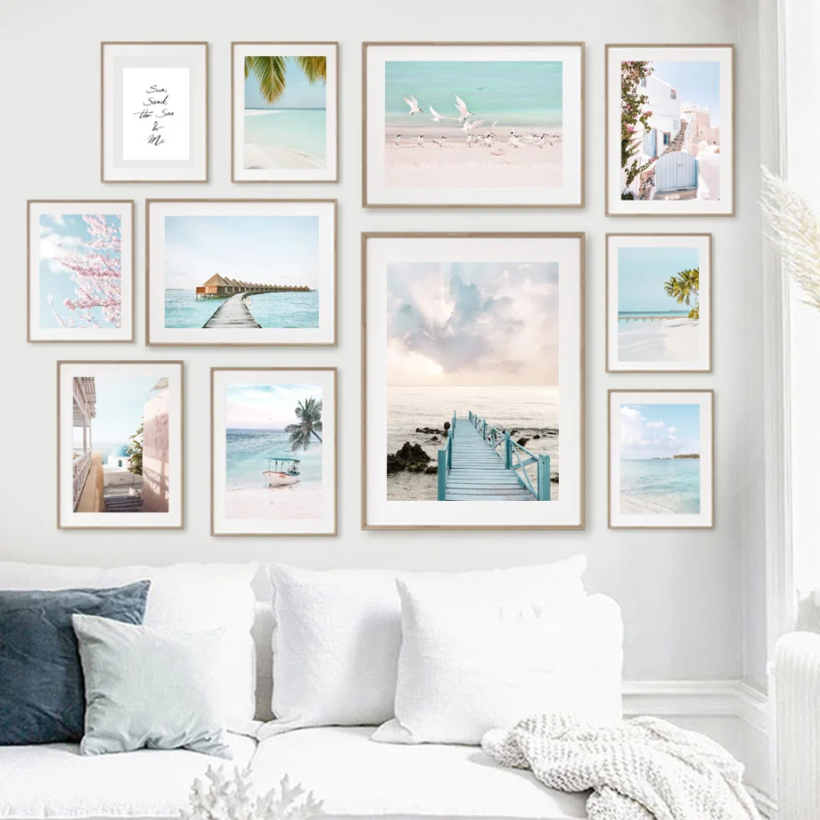 

Sea Beach Waves Palm Peach Blossom Quote Wall Art Canvas Posters And Prints Living Room Decoration Nordic Style DecorPainting