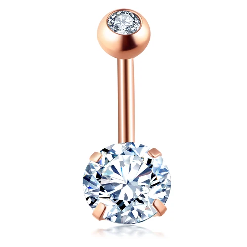 round gem rose gold JUNLOWPY Сексуальные акриловые ювелирные изделия для тела кольца для пупка из нержавеющей стали винт Nave Бар Пирсинг Штанга 14 г Nave кольцо Штанга 1 шт - Окраска металла: round gem rose gold