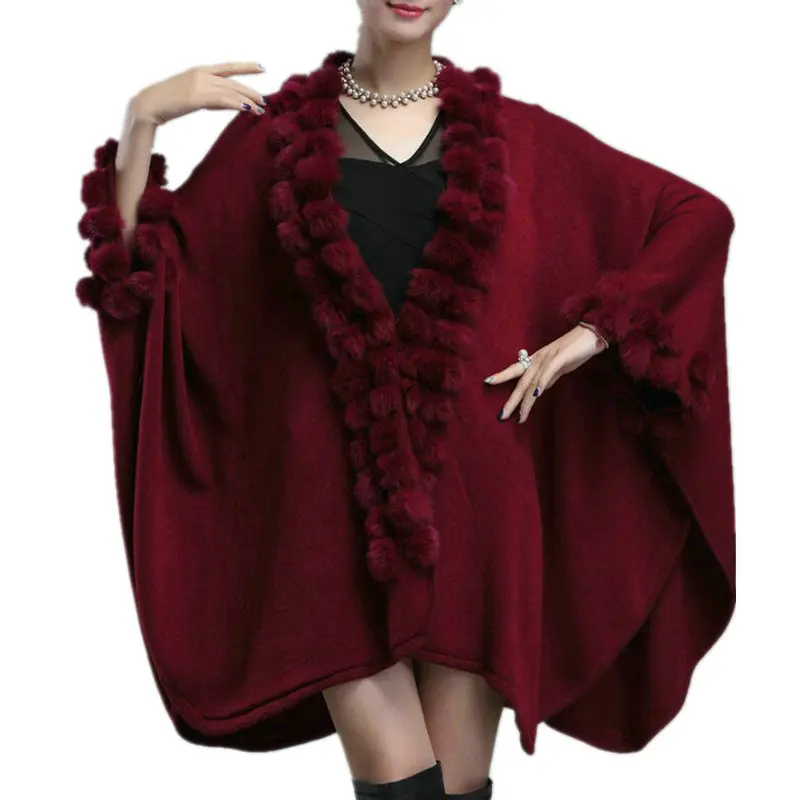 Женские накидки и пончо 2018 зимняя шаль из кроличьего меха Большой вязаный свитер