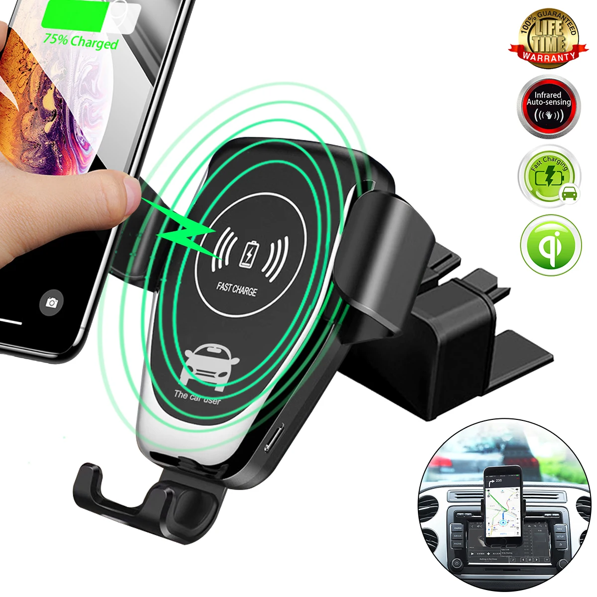 CD Slot Charger 1 Беспроводное Автомобильное зарядное устройство с вентиляционным отверстием для samsung S10 Note 10 9 Plus, держатель для быстрой зарядки CD слота для iPhone 11 Pro XS MAX - Тип штекера: CD Slot Charger 1