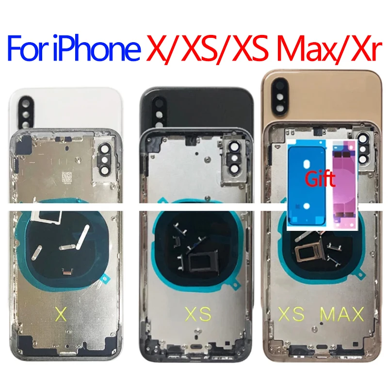 

Новый чехол для аккумулятора XS, задняя крышка с полным корпусом для iPhone XS Max XR, задняя металлическая средняя рамка, шасси с гибким кабелем, де...